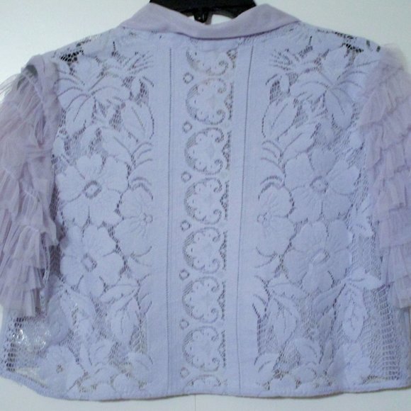 Free People Madonna Cropped Lace Blouse Ruffle Sleeves Top Small $98 - Picture 6 of 7
